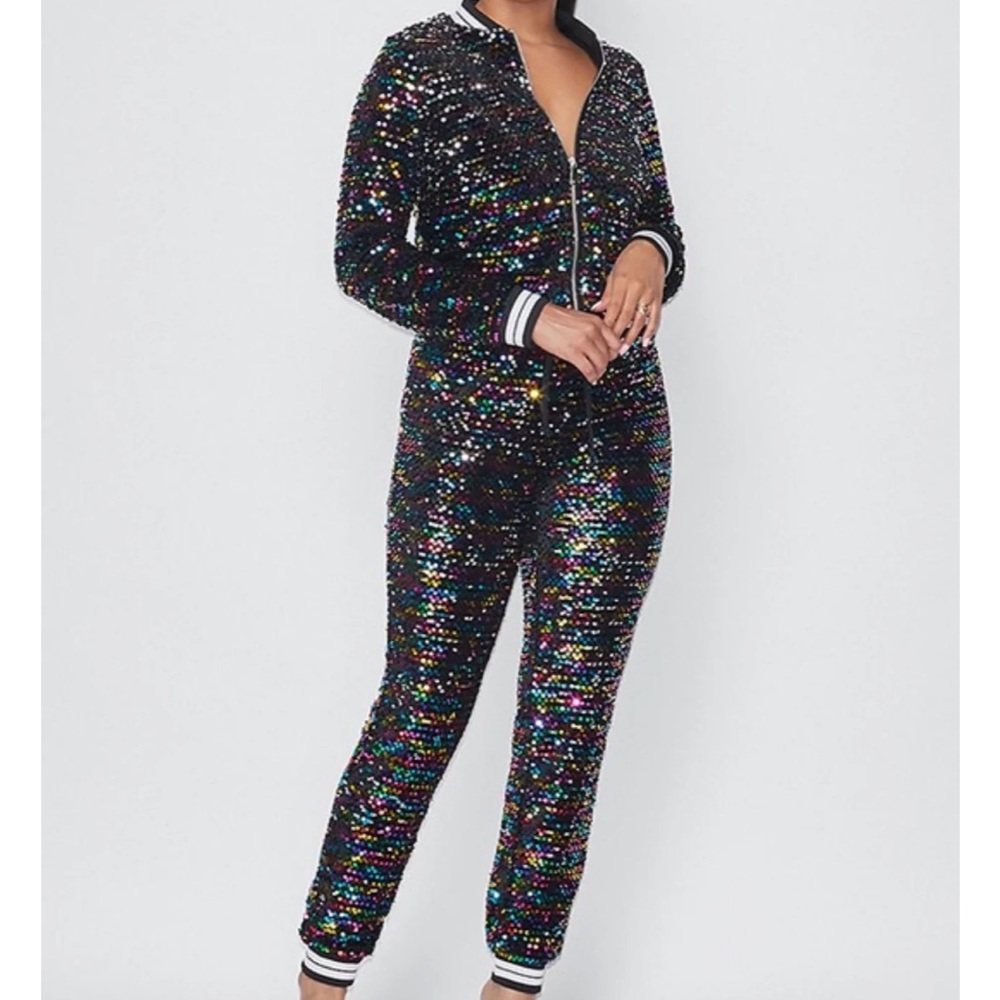 Multi Color Sequin Jogger Set
